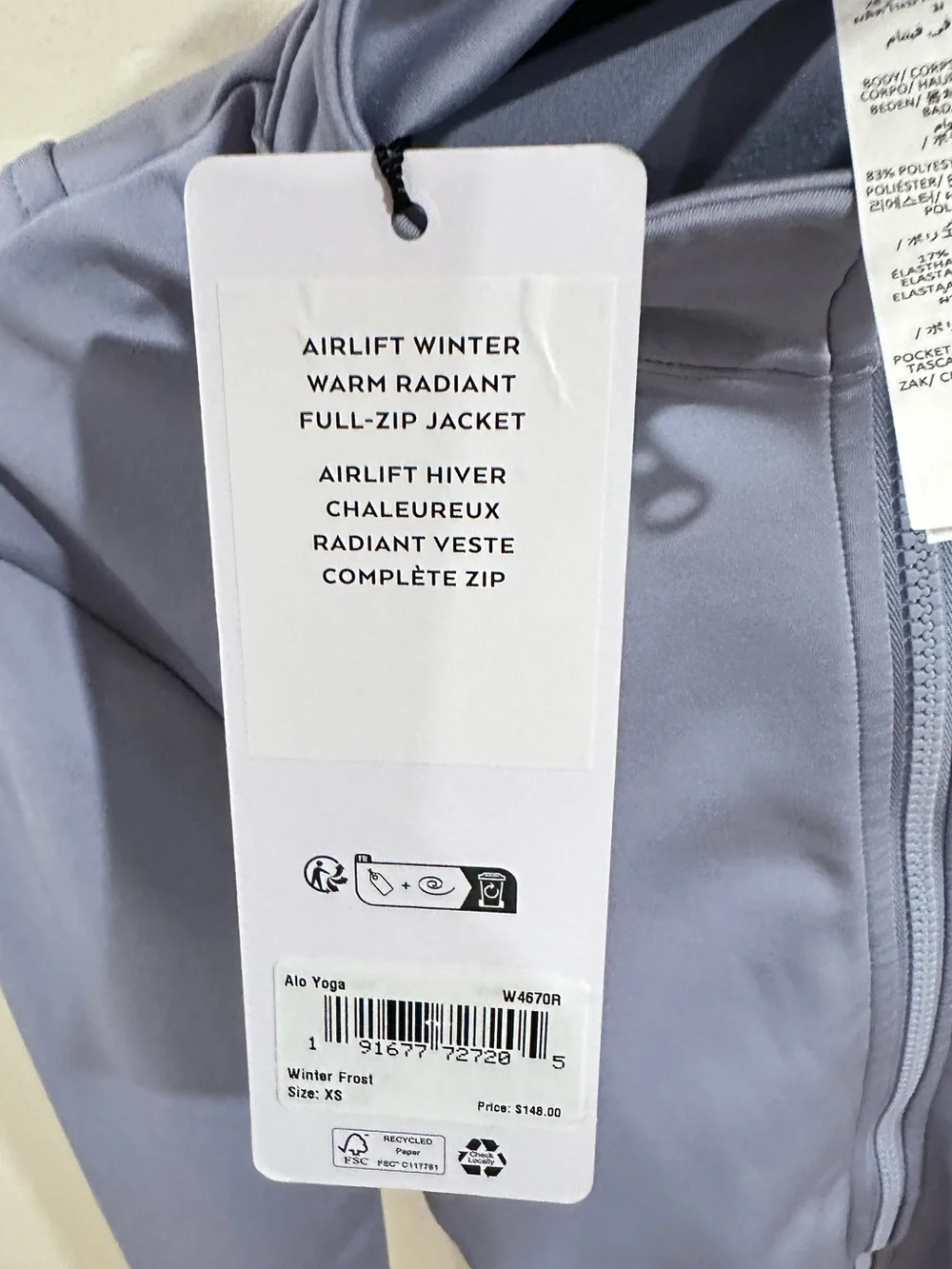 Alo Yoga Airlift Winter Warm Radiant Full-Zip Jacket XS - NEW!